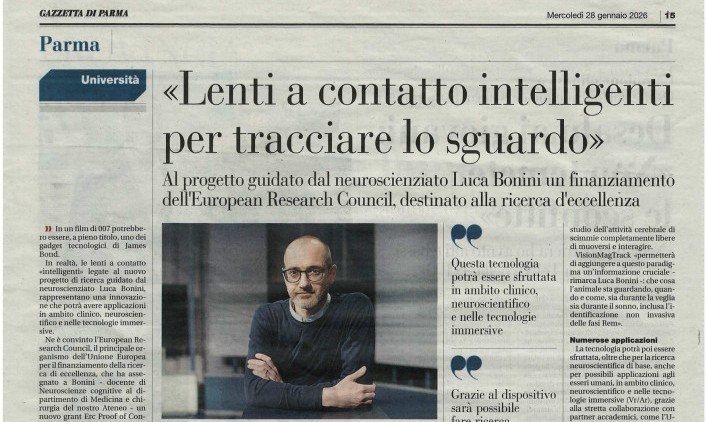 Gazzetta di Parma - nuovo finanziamento ERC al laboratorio di Luca Bonini